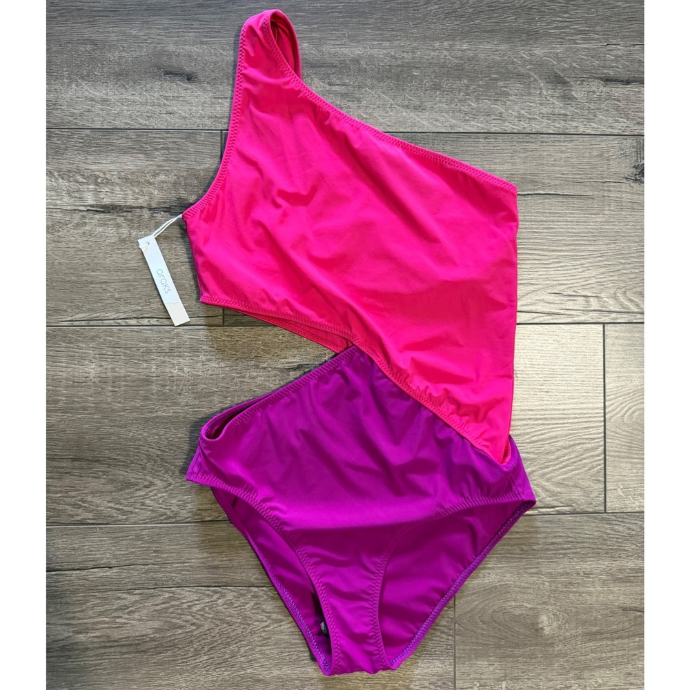 Araks Womens Colorblock One Shoulder One Piece Swimsuit Pink Purple Size S NEW